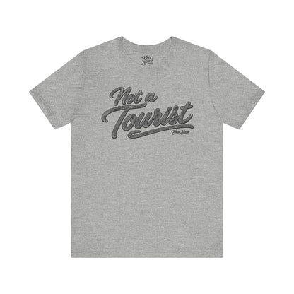 Knox Nixon NOT A TOURIST Dark script graphic T-shirt in athletic heather