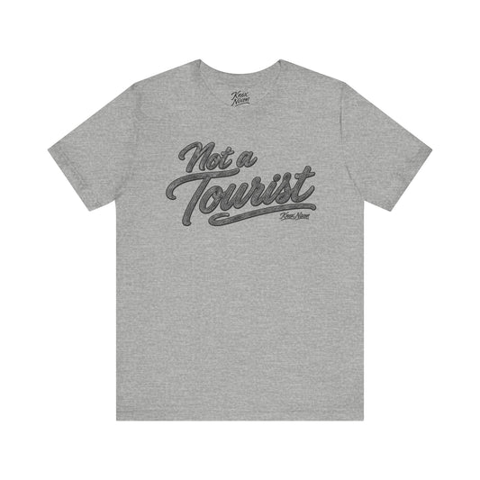 Knox Nixon NOT A TOURIST Dark script graphic T-shirt in athletic heather