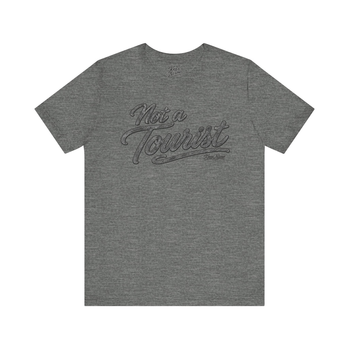 Knox Nixon NOT A TOURIST Dark script T-shirt in dark grey heather