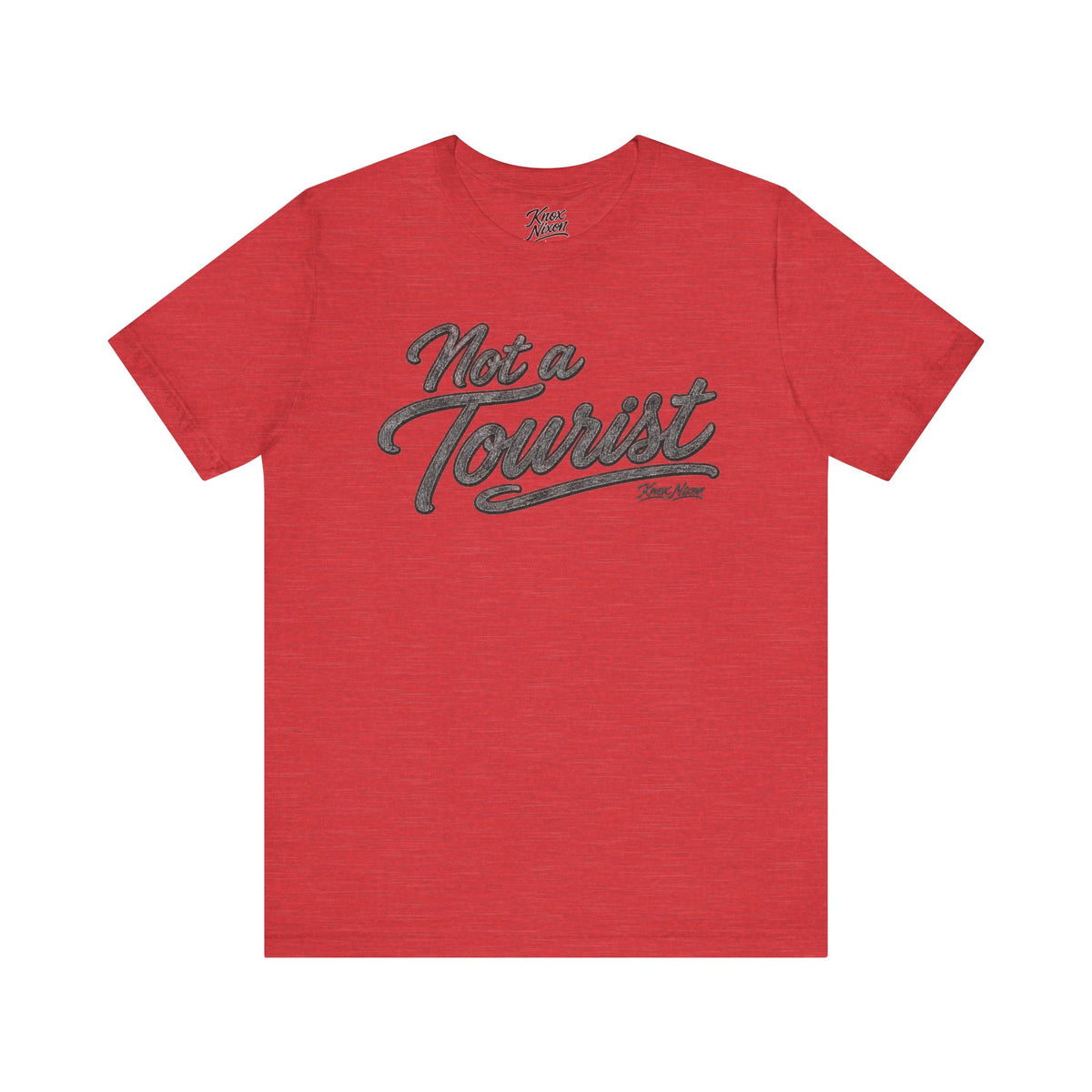 Knox Nixon NOT A TOURIST Dark script graphic T-shirt in heather red