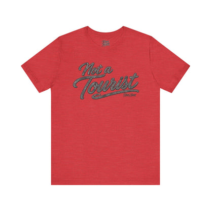 Knox Nixon NOT A TOURIST Dark script graphic T-shirt in heather red