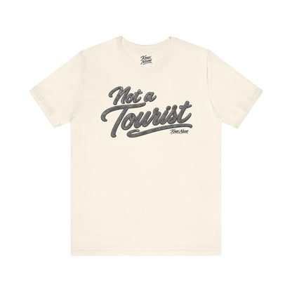 Knox Nixon NOT A TOURIST Dark vintage script T-shirt in natural