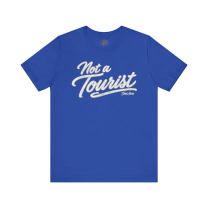 Knox Nixon NOT A TOURIST vintage script T-shirt in royal blue