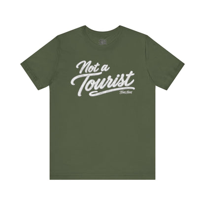 Knox Nixon NOT A TOURIST script graphic T-shirt in military green