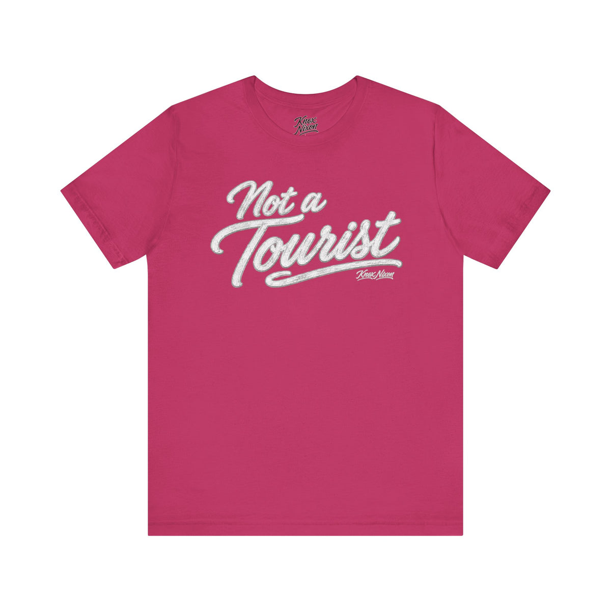 Knox Nixon NOT A TOURIST script graphic T-shirt in pink