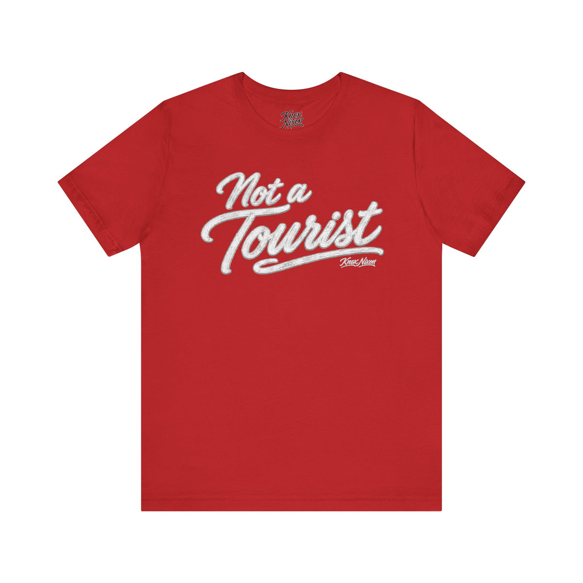 Knox Nixon NOT A TOURIST script graphic T-shirt in red