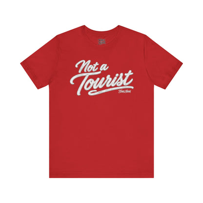 Knox Nixon NOT A TOURIST script graphic T-shirt in red