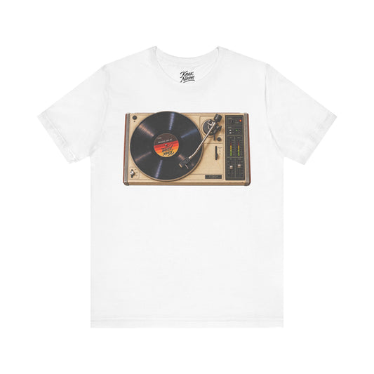 Knox Nixon OFF THE RECORD vintage turntable graphic T-shirt in white