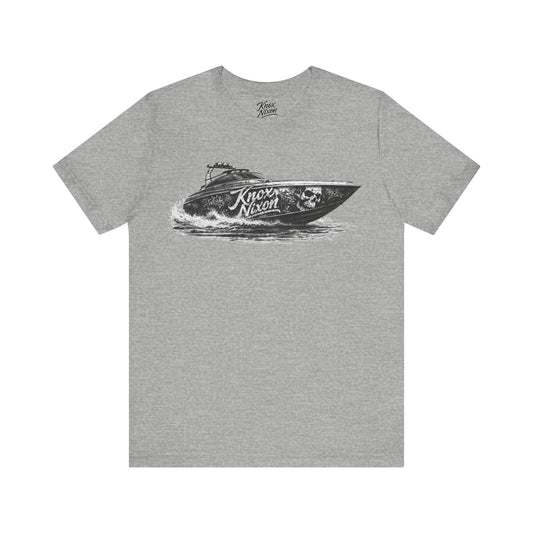 Knox Nixon Offshore Outlaw speedboat graphic T-shirt in athletic heather