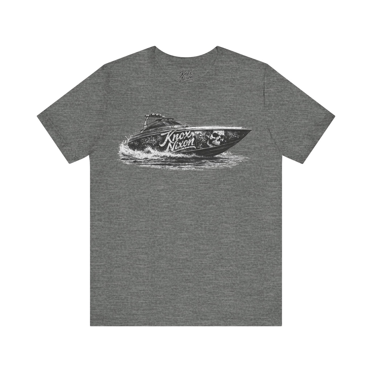 Knox Nixon Offshore Outlaw speedboat graphic T-shirt in deep heather grey