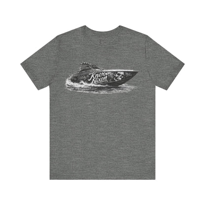 Knox Nixon Offshore Outlaw speedboat graphic T-shirt in deep heather grey