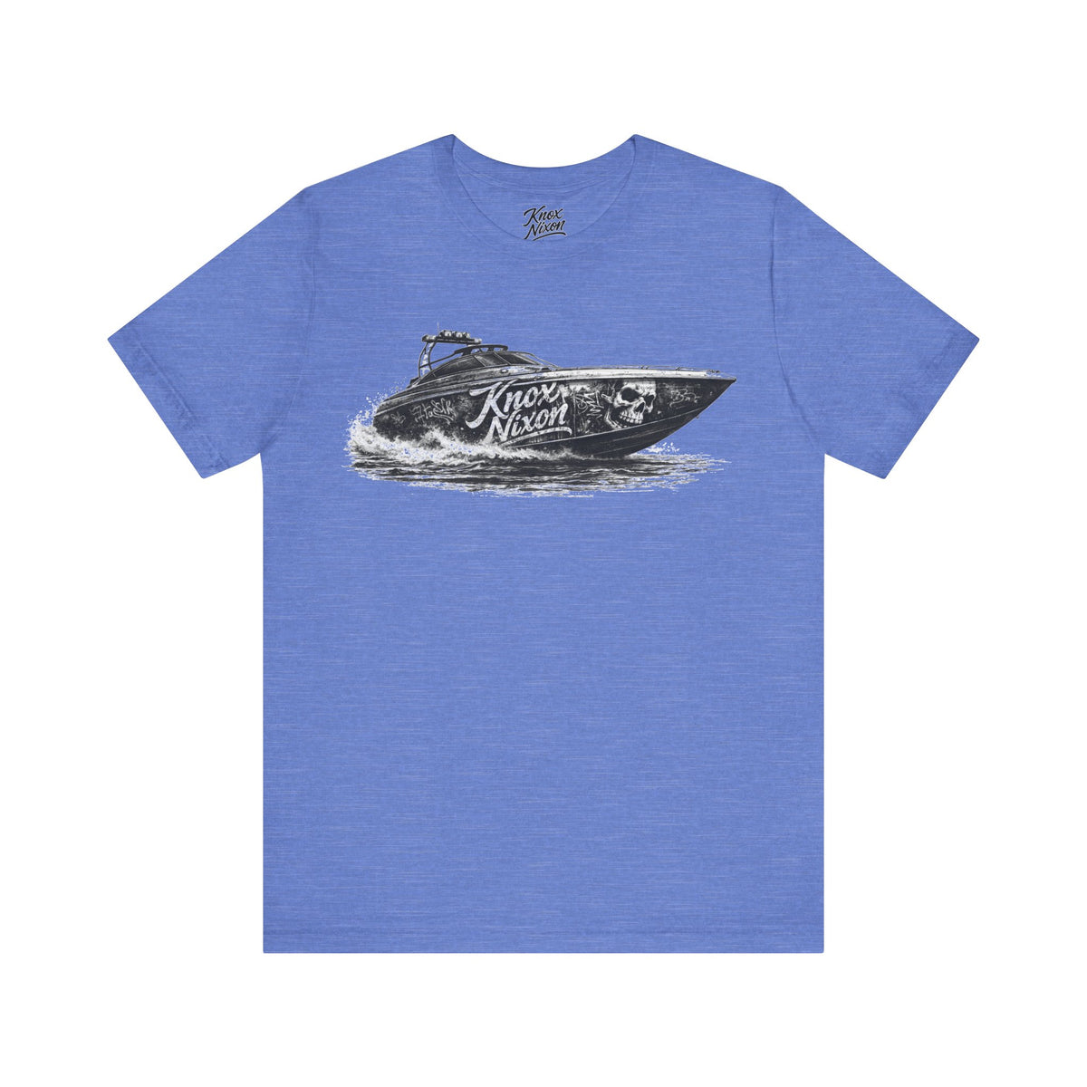Knox Nixon Offshore Outlaw speedboat graphic T-shirt in heather Columbia blue