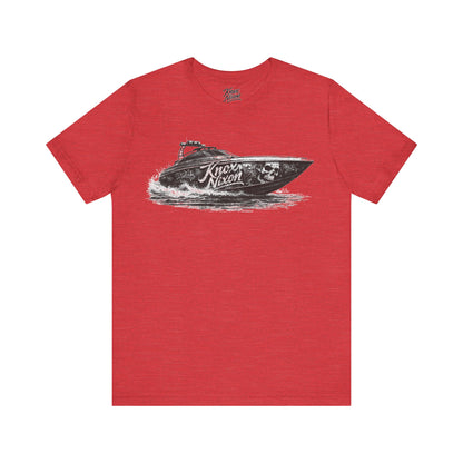 Knox Nixon Offshore Outlaw speedboat graphic T-shirt in heather red