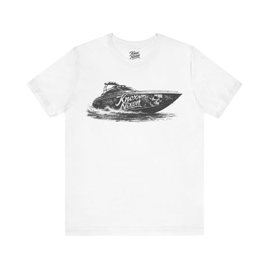 Knox Nixon Offshore Outlaw speedboat graphic T-shirt in white