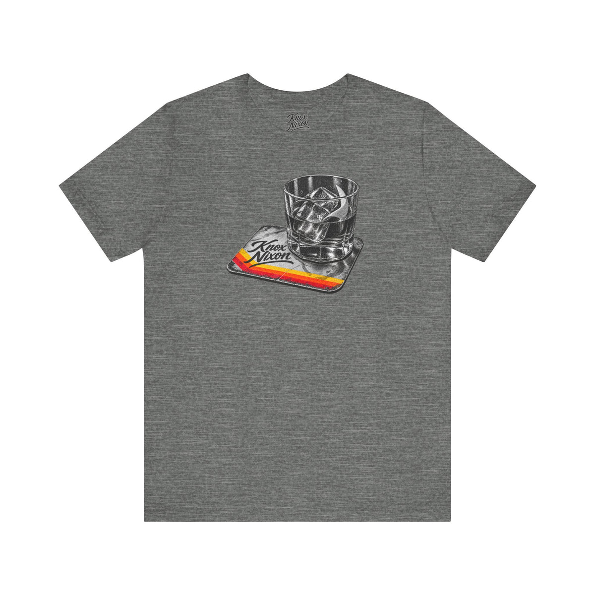 Knox Nixon On The Rocks whiskey glass graphic T-shirt in dark grey heather