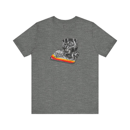 Knox Nixon On The Rocks whiskey glass graphic T-shirt in dark grey heather