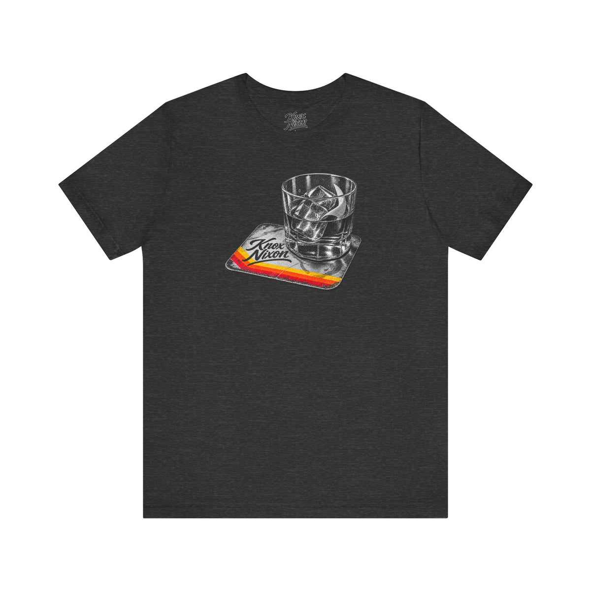 Knox Nixon On The Rocks whiskey glass graphic T-shirt in deep grey heather