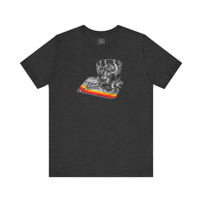 Knox Nixon On The Rocks whiskey glass graphic T-shirt in deep grey heather