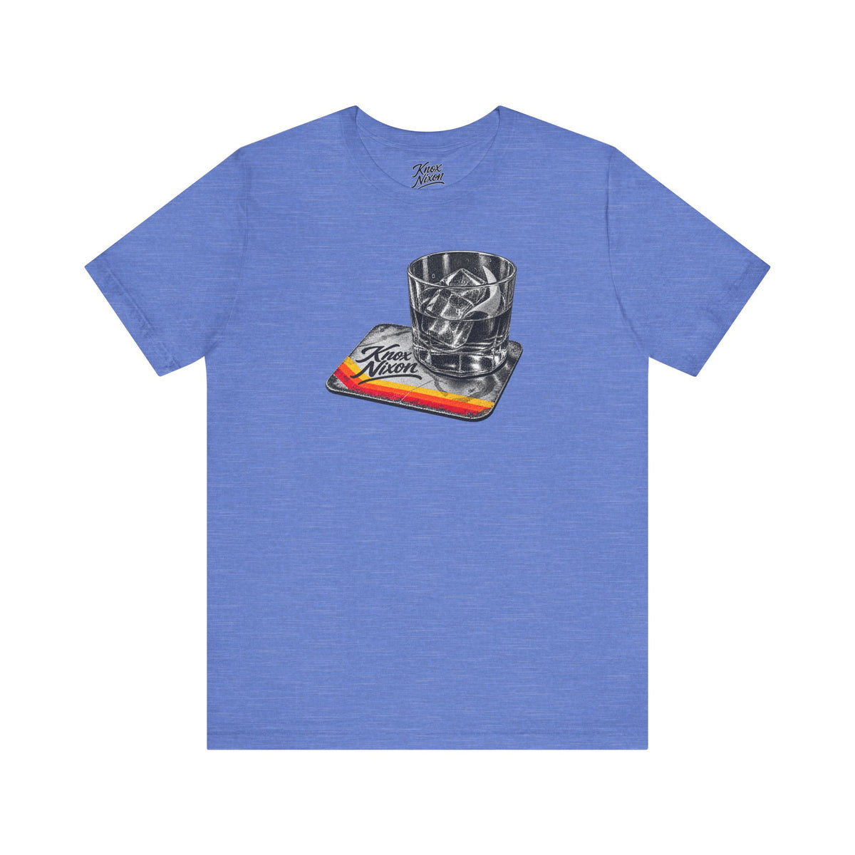 Knox Nixon On The Rocks whiskey glass graphic T-shirt in heather Columbia blue