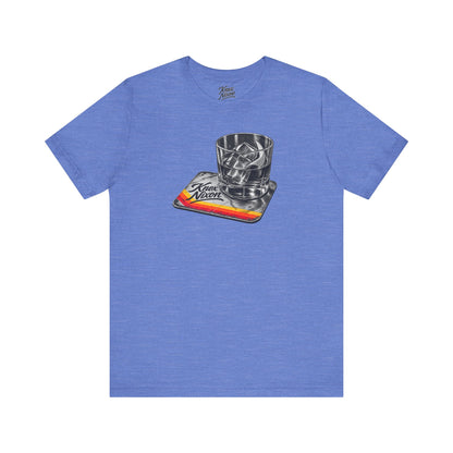 Knox Nixon On The Rocks whiskey glass graphic T-shirt in heather Columbia blue
