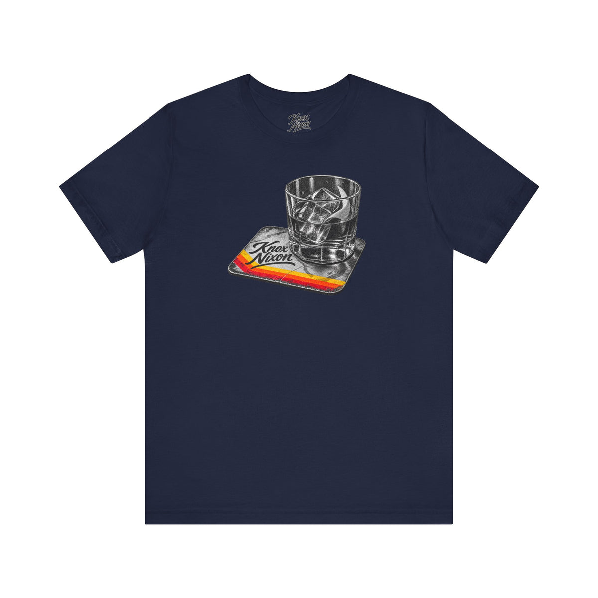 Knox Nixon On The Rocks whiskey glass graphic T-shirt in navy blue
