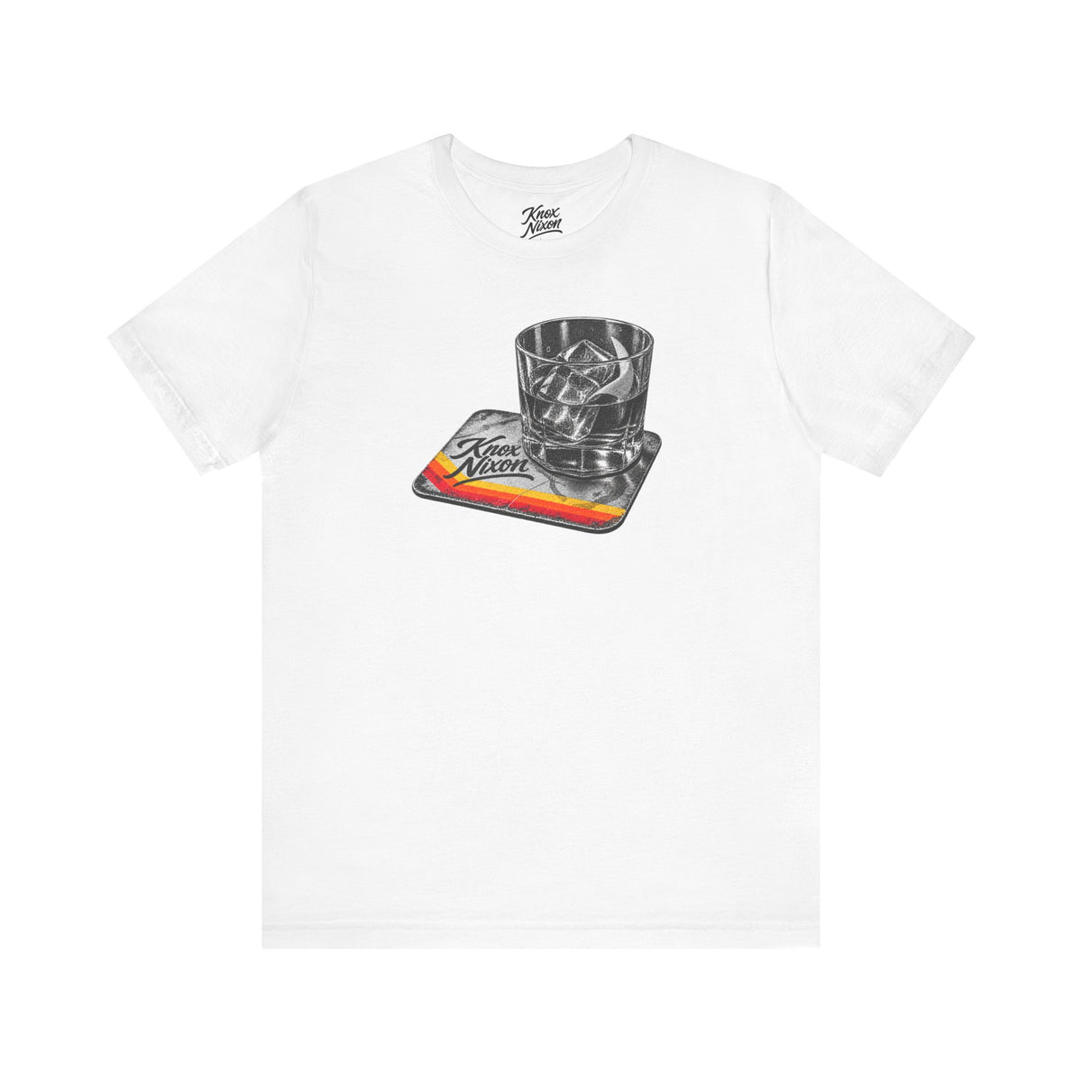 Knox Nixon On The Rocks whiskey glass graphic T-shirt in white