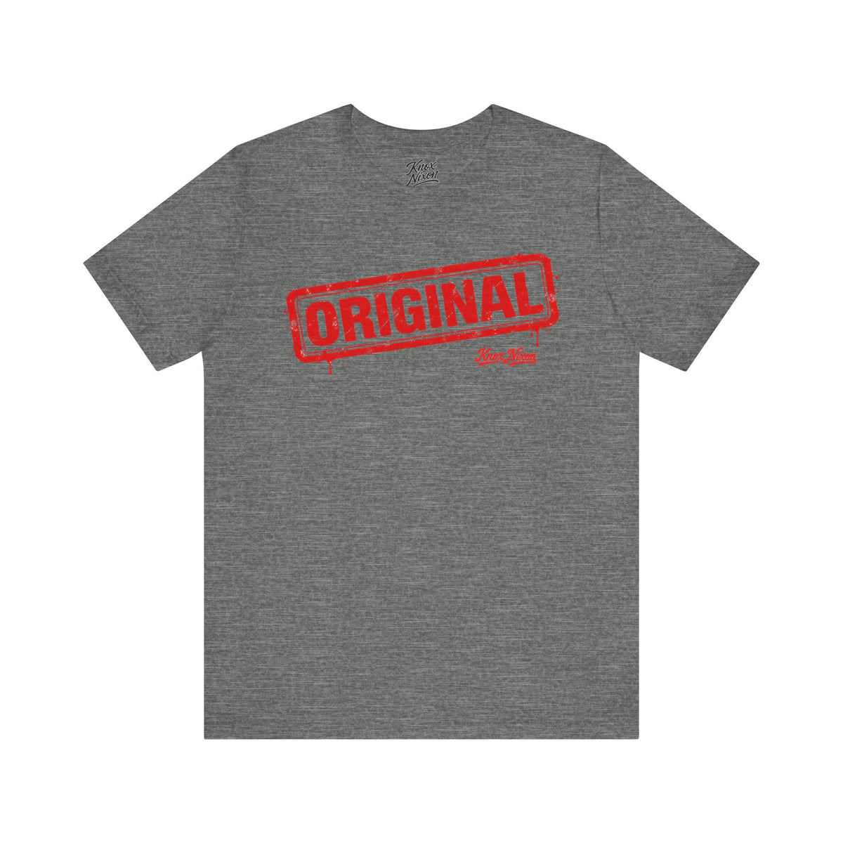 Knox Nixon ORIGINAL distressed rubber stamp graphic T-shirt in deep heather