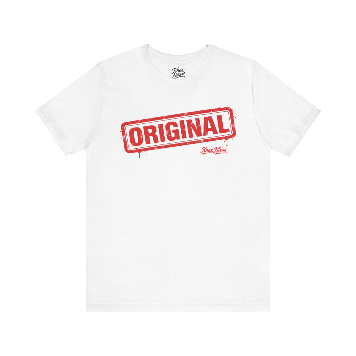 Knox Nixon ORIGINAL distressed red rubber stamp T-shirt in white
