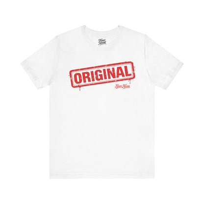 Knox Nixon ORIGINAL distressed red rubber stamp T-shirt in white