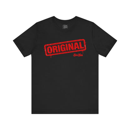 Knox Nixon ORIGINAL distressed red rubber stamp graphic T-shirt in black