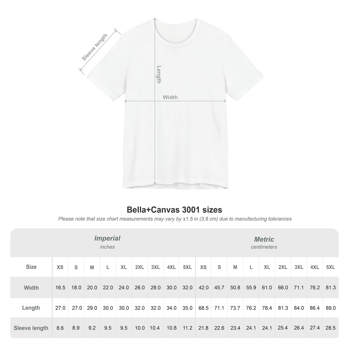 Knox Nixon ORIGINAL Bella Canvas T-shirt size chart