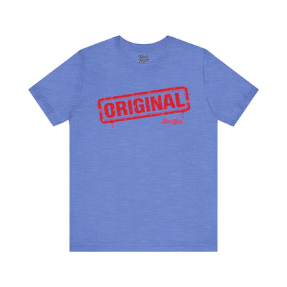 Knox Nixon ORIGINAL vintage red rubber stamp T-shirt in heather blue