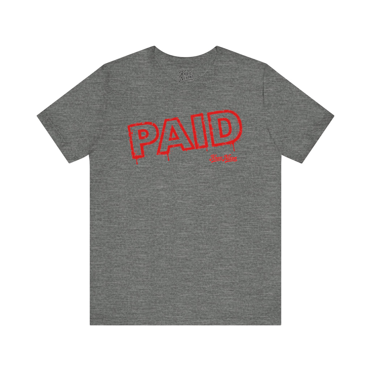 Knox Nixon PAID vintage rubber stamp T-shirt in deep heather
