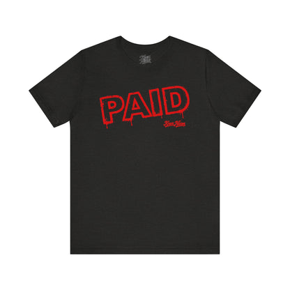 Knox Nixon PAID vintage red stamp graphic T-shirt in black heather