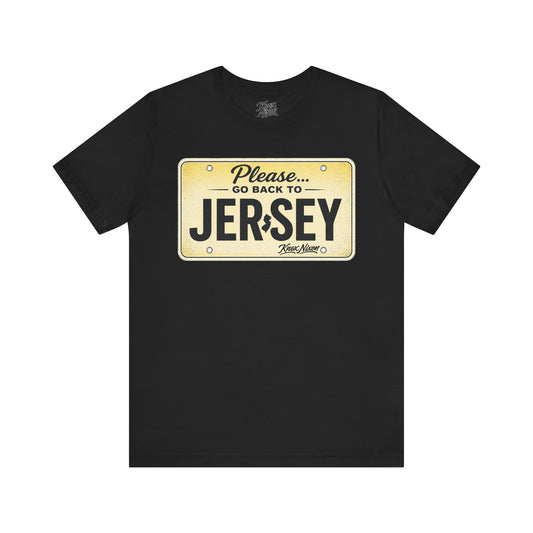 Knox Nixon Please Go Back To Jersey vintage license plate graphic T-shirt in black
