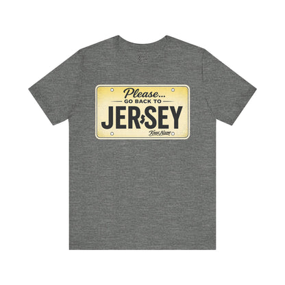 Knox Nixon Please Go Back To Jersey vintage license plate graphic T-shirt in deep heather grey