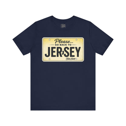 Knox Nixon Please Go Back To Jersey vintage license plate graphic T-shirt in navy blue