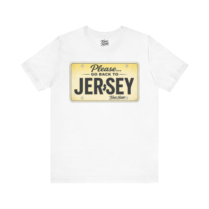 Knox Nixon Please Go Back To Jersey vintage license plate graphic T-shirt in white