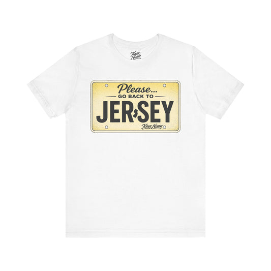 Knox Nixon Please Go Back To Jersey vintage license plate graphic T-shirt in white