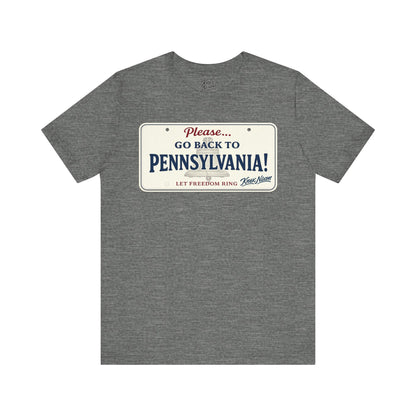 Knox Nixon Please Go Back To Pennsylvania New Plate license plate graphic T-shirt in deep heather grey