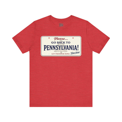 Knox Nixon Please Go Back To Pennsylvania New Plate license plate graphic T-shirt in heather red