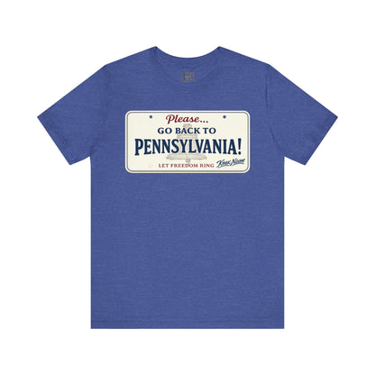 Knox Nixon Please Go Back To Pennsylvania New Plate license plate graphic T-shirt in heather true royal blue