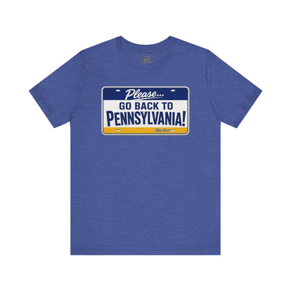 Knox Nixon Please Go Back To Pennsylvania Original Plate graphic T-shirt in heather true royal blue