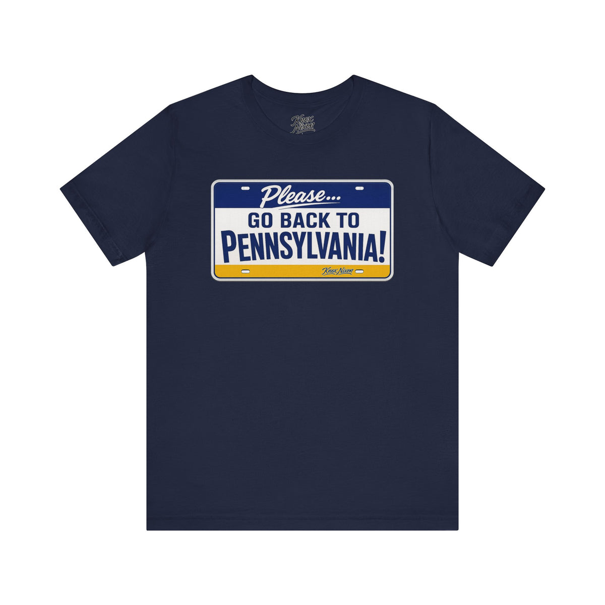 Knox Nixon Please Go Back To Pennsylvania Original Plate graphic T-shirt in navy blue