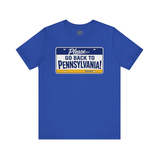 Knox Nixon Please Go Back To Pennsylvania Original Plate graphic T-shirt in true royal blue