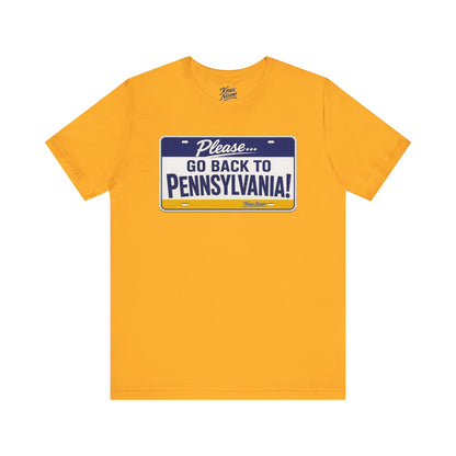 Knox Nixon Please Go Back To Pennsylvania Original Plate graphic T-shirt in yellow gold