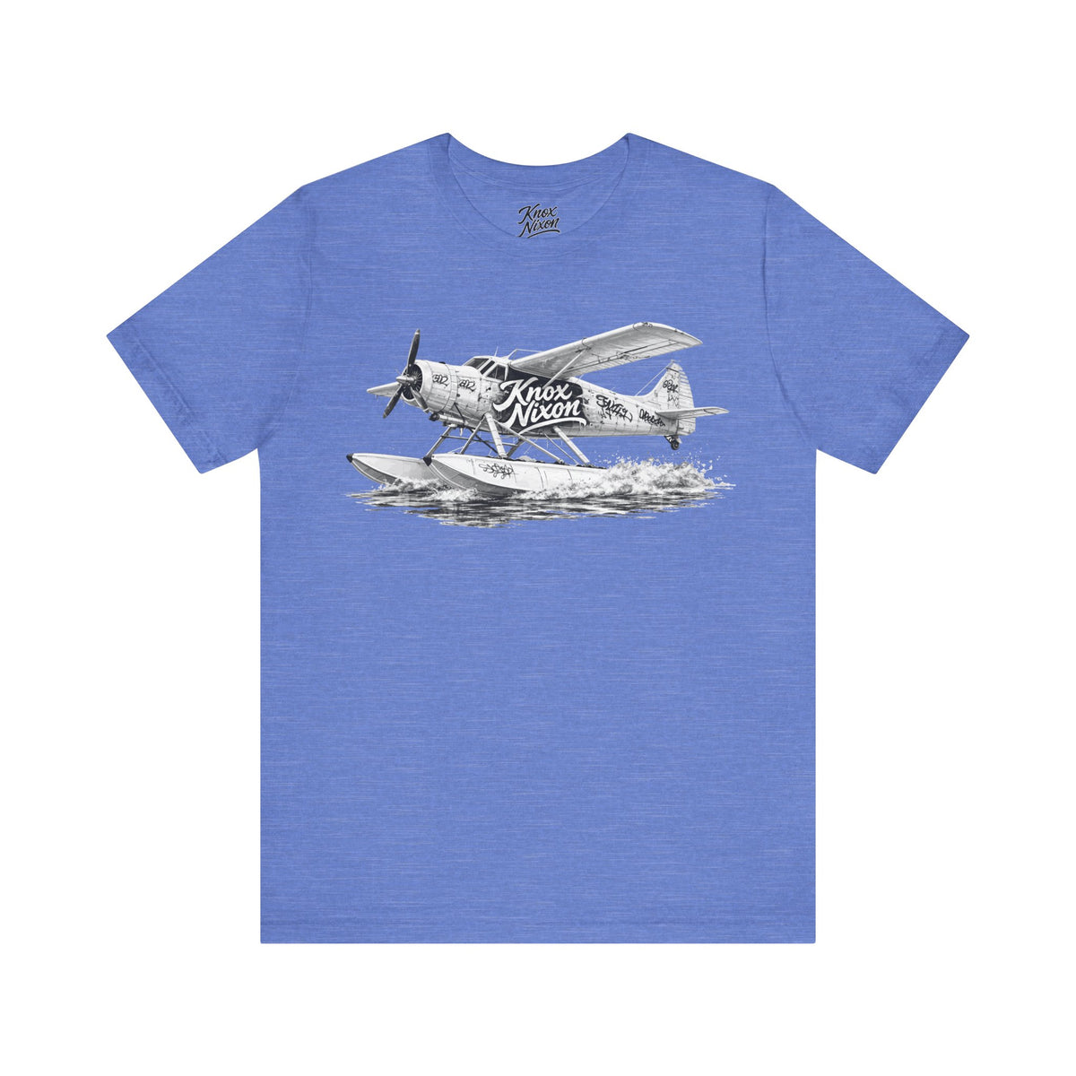 Knox Nixon Puddle Jumper vintage floatplane graphic T-shirt in heather Columbia blue