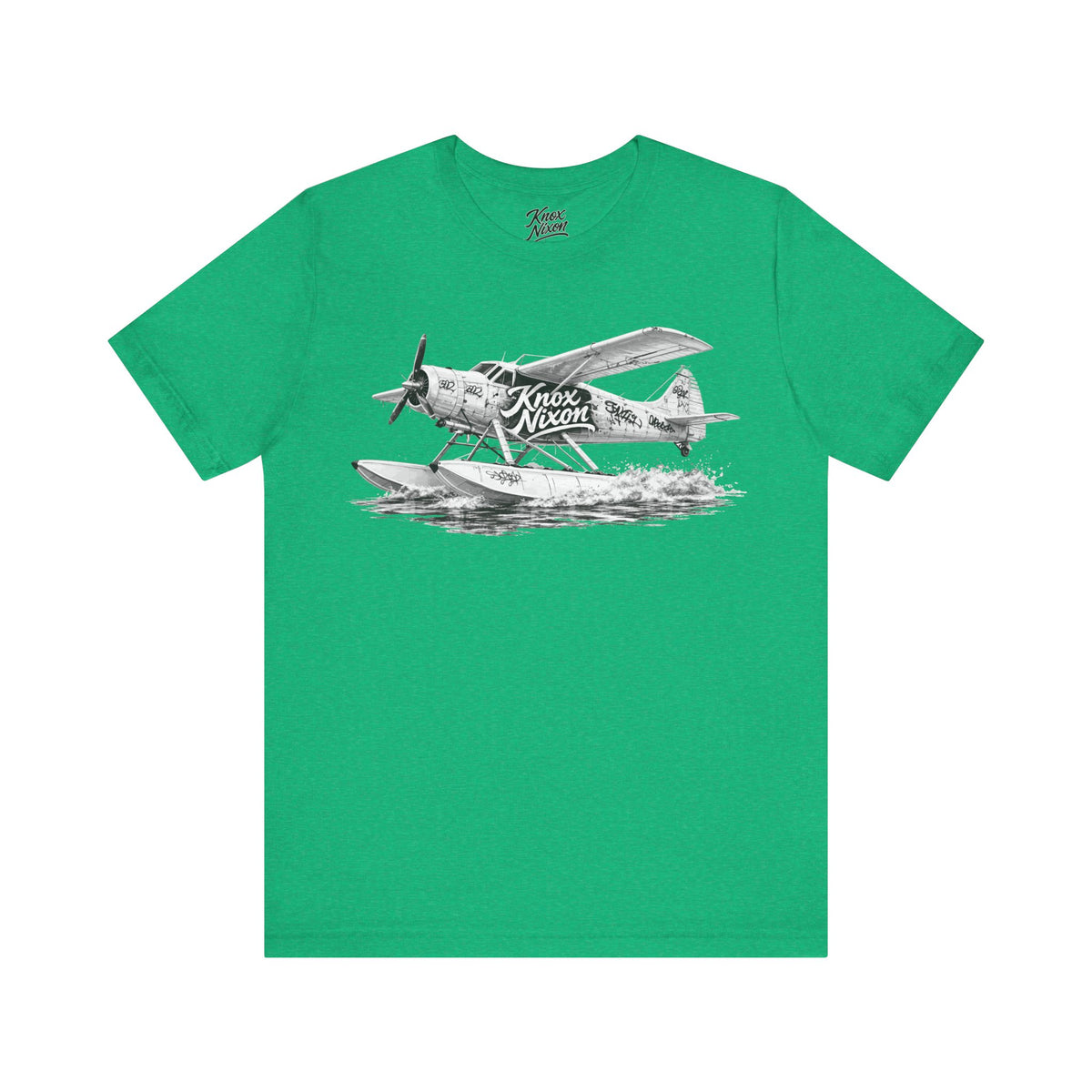 Knox Nixon Puddle Jumper vintage floatplane graphic T-shirt in heather Kelly green