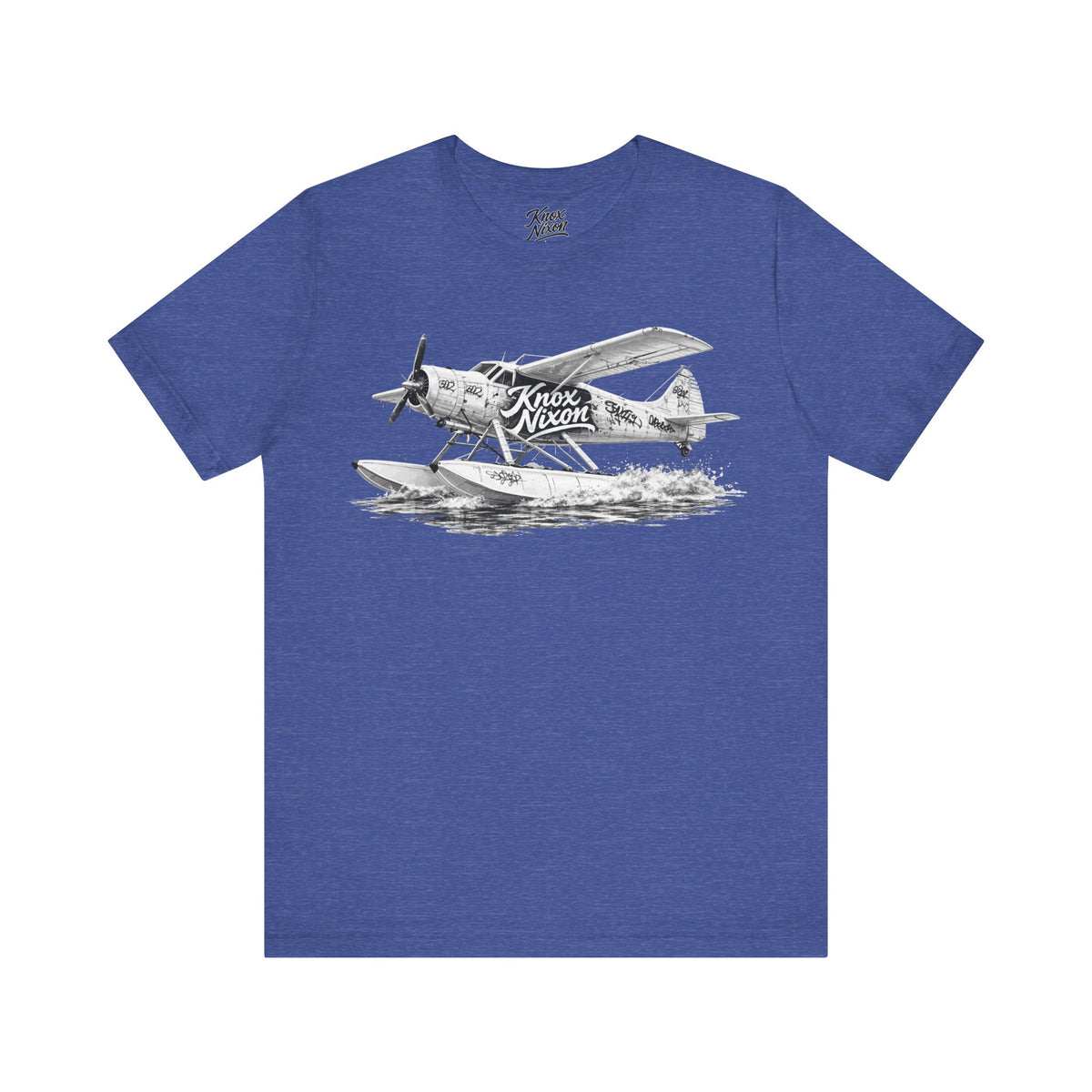Knox Nixon Puddle Jumper vintage floatplane graphic T-shirt in heather true royal blue