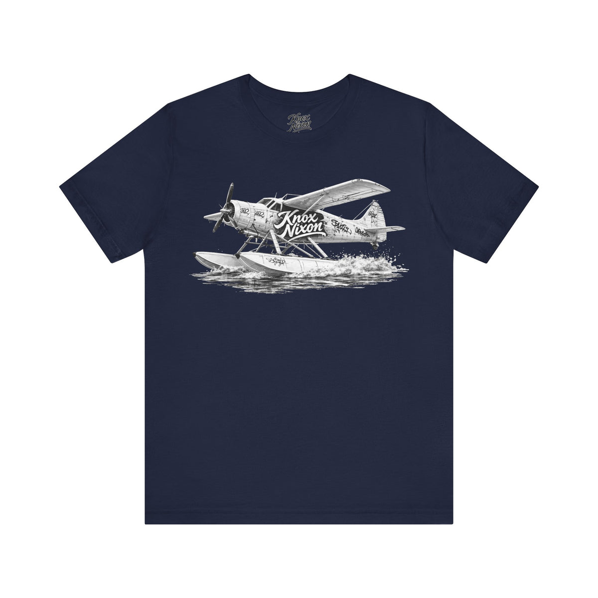Knox Nixon Puddle Jumper vintage floatplane graphic T-shirt in navy blue